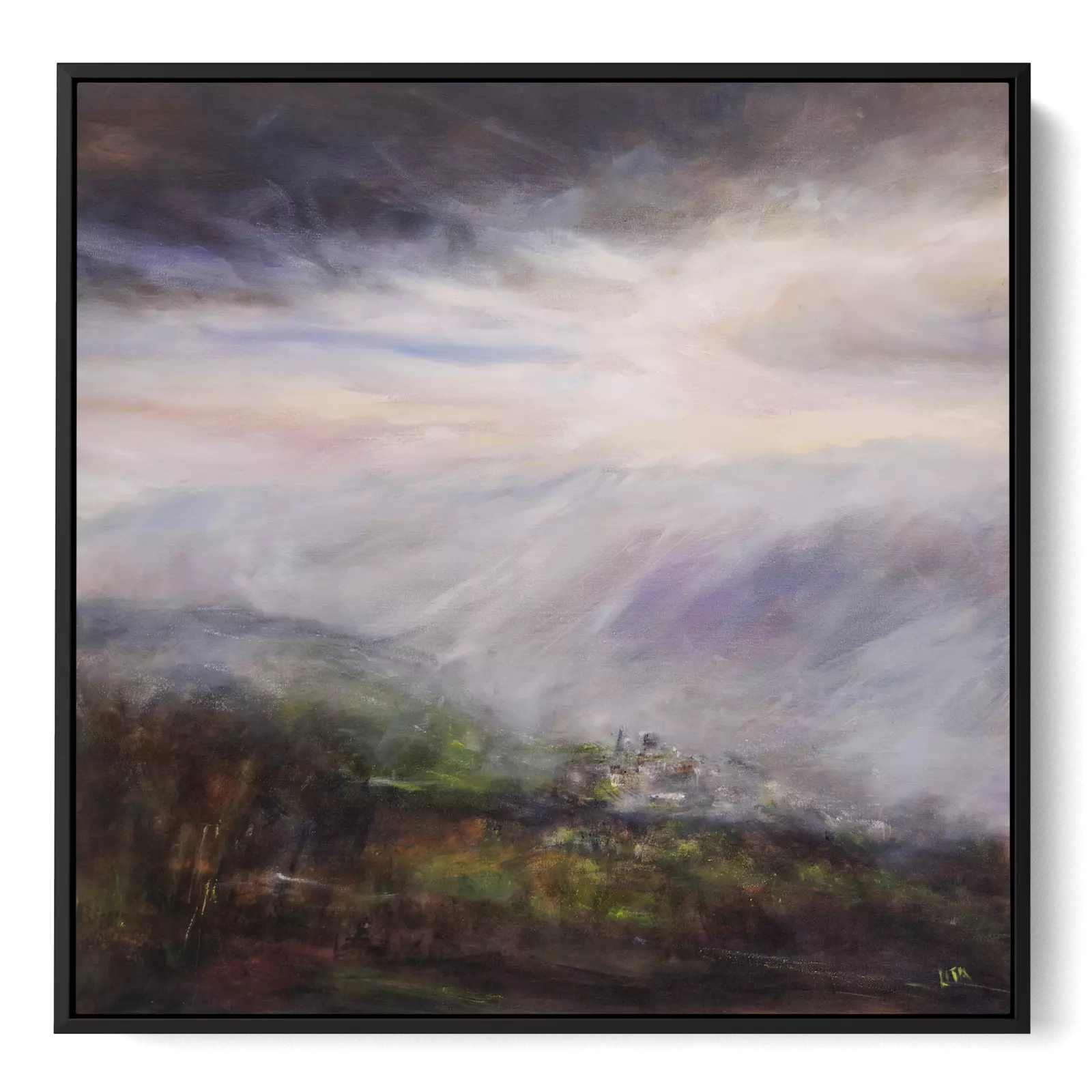 'Mist Over Pendle' Black float framed wall art